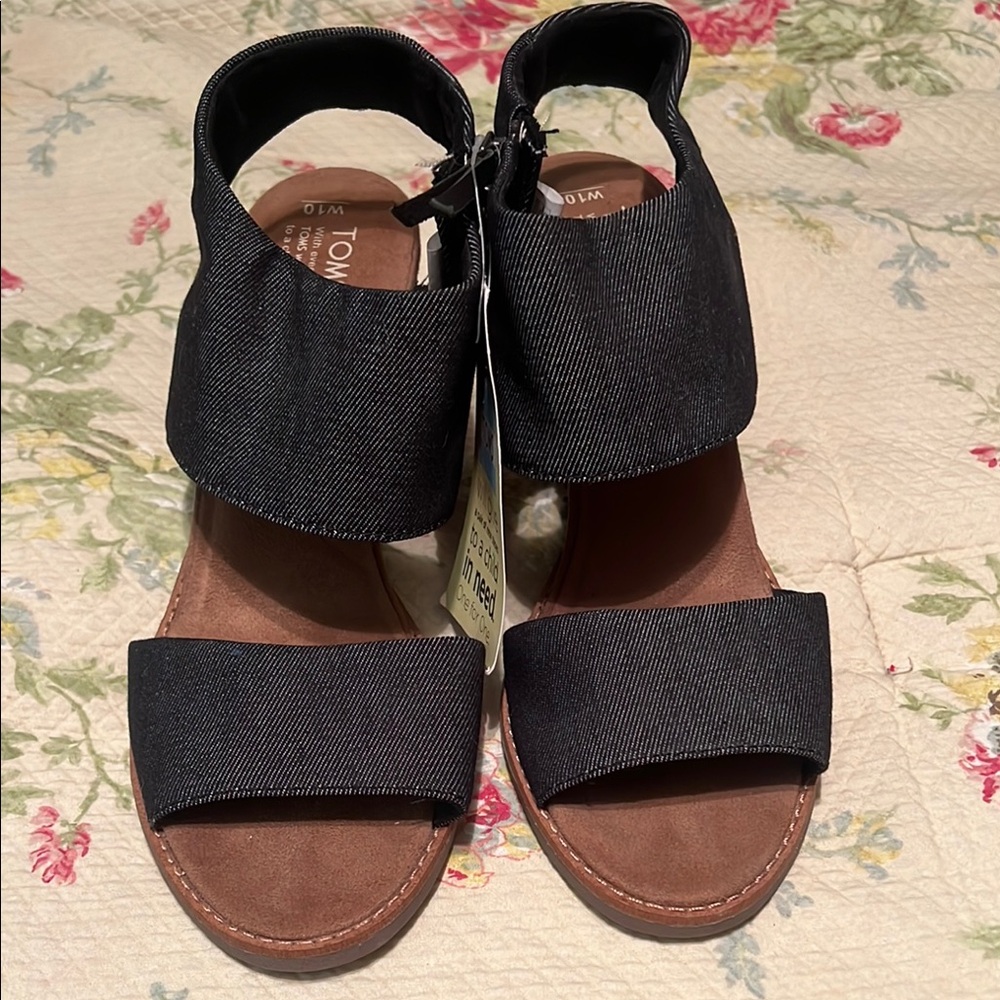 Tom’s Black Denim with cutouts, 3” heel